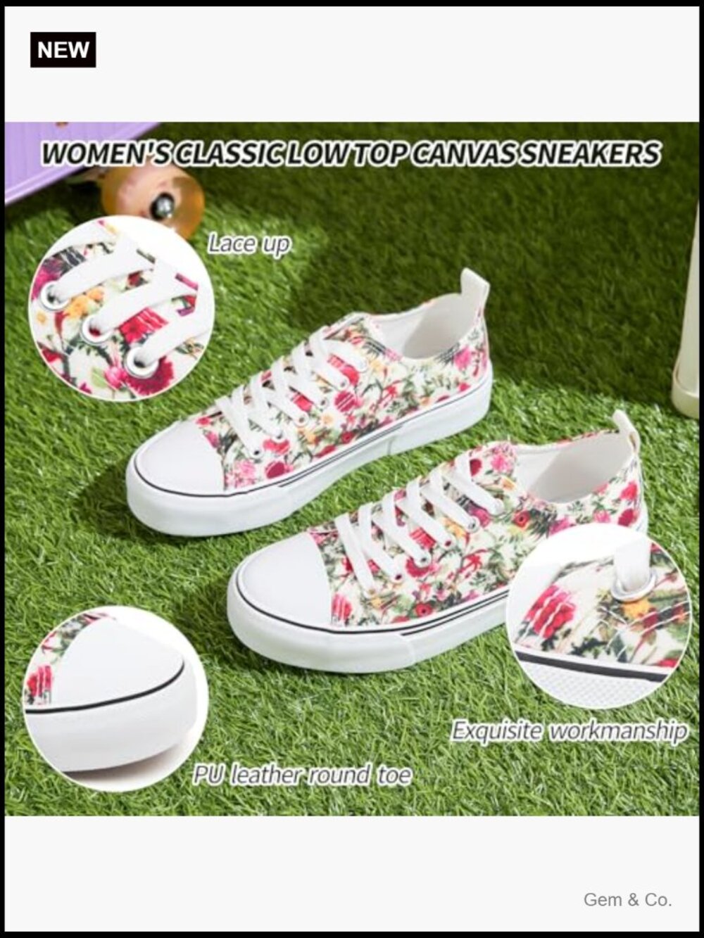 Low Top Canvas Sneakers Lace Up Walking Shoes for Women - Picture 5 of 6